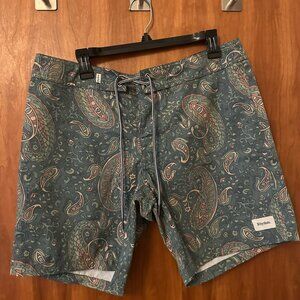 Rhythm Swim Trunks - Size 34 - Paisley Blue Green NWOT